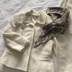 TAHARI CREAM SKIRT SUIT with Fringe & Ribbon Trim